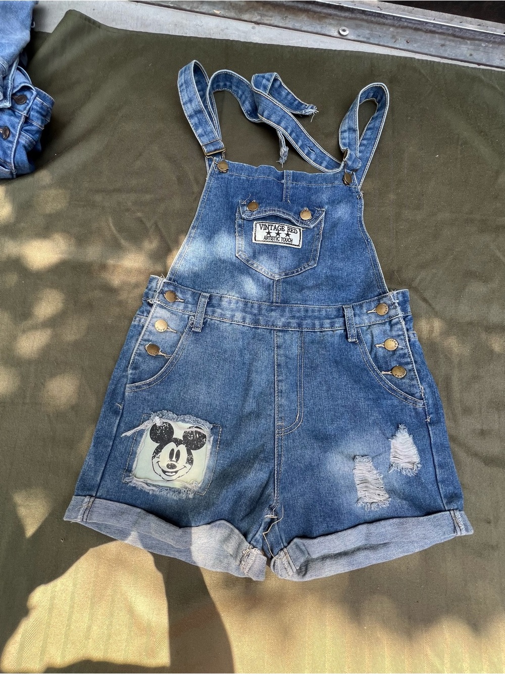 Vintage-Style Blue Denim Shortalls for Women size 11
